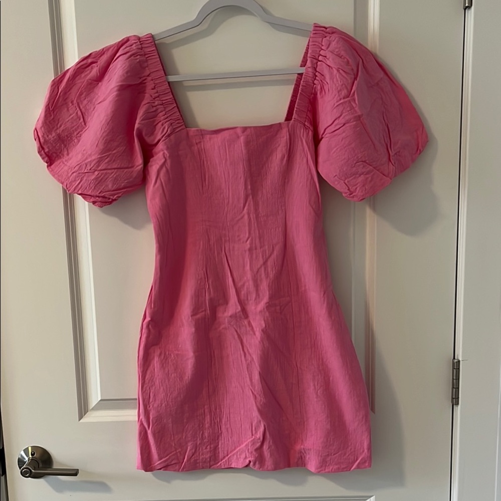 Pink Puff Sleeve Mini Dress